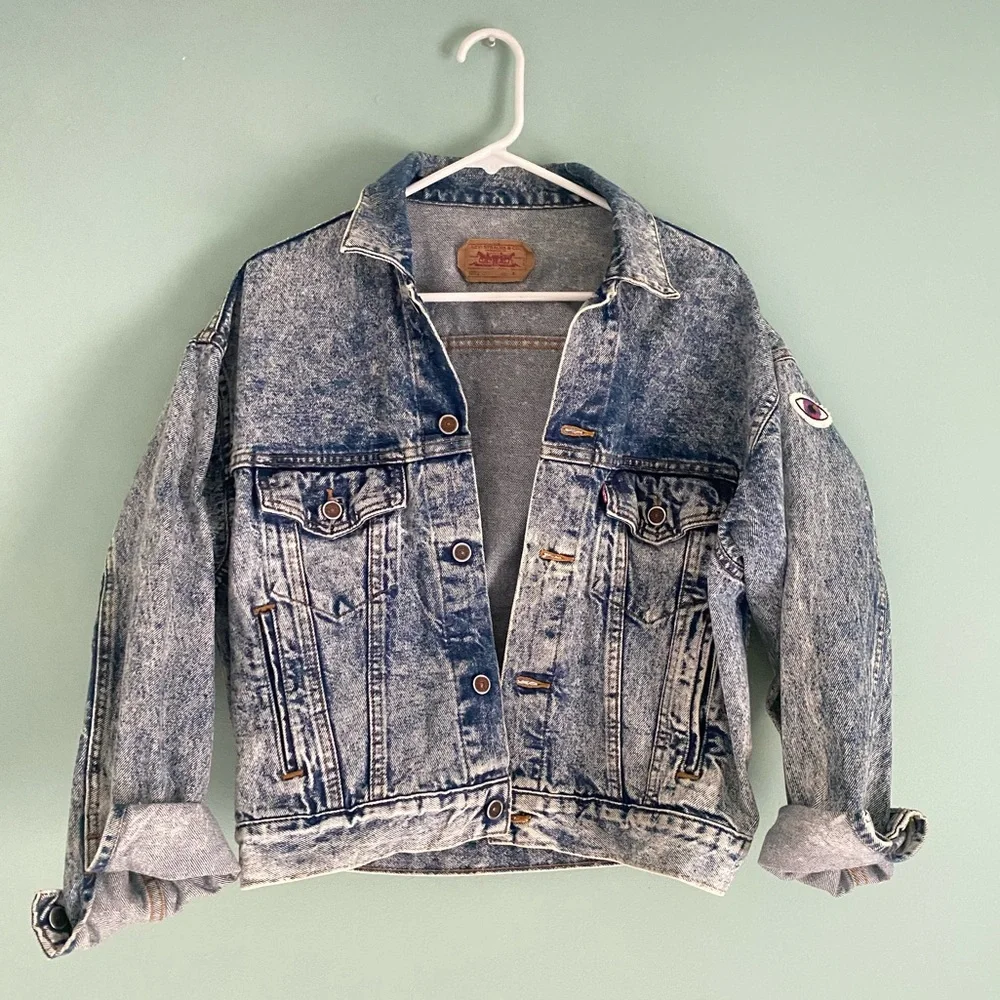 Vintage acid wash levi’s denim jean jacket medium EUC embellished retro 80s - Picture 2 of 6